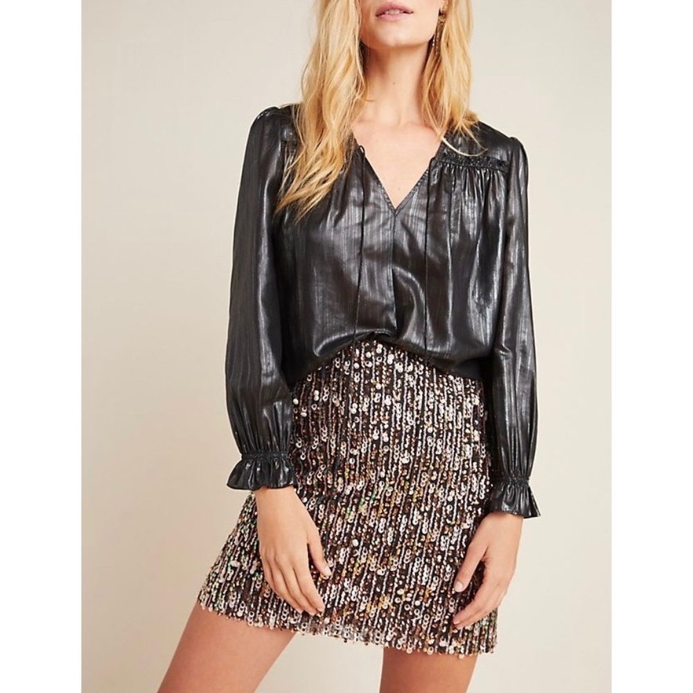Current Air | Anthro Bristol Metallic Finish Statement Sleeve Blouse - Picture 1 of 16